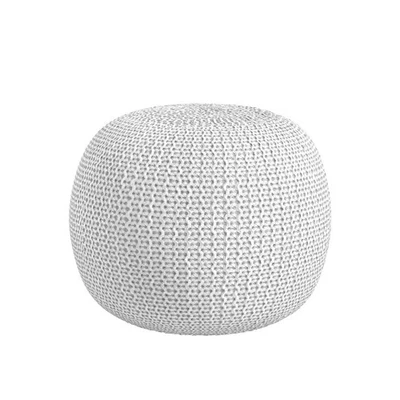 Round Knit Pouf - Hand Woven Cotton, Ivory - Image 1 of 4