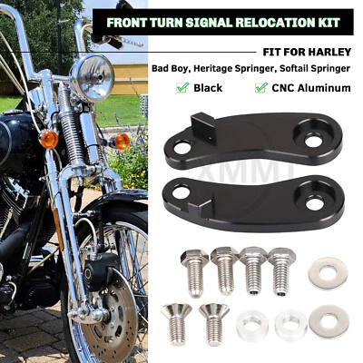 Soporte de montaje de señal de giro delantero reubicación para Harley Bad Boy Softail Springer Foto 1 de 4