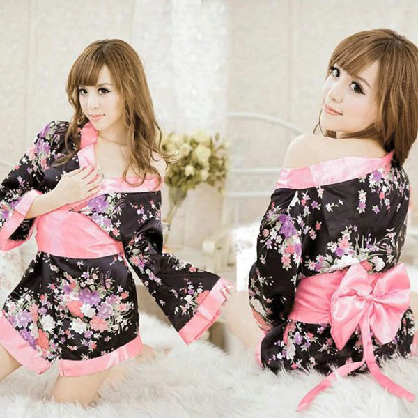 Satin Kimono Japanese Yukata Sakura Costume Bath Robe for Adult Cosplay One Size - Image 1 of 2