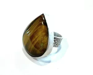 Bijou argent 925 bague pierre œil de tigre taille 54 ring - Imagen 1 de 3