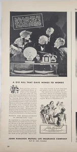 John Hancock 1940 seguro de vida anuncio vintage 14 x 5 alas a palabras - Imagen 1 de 2