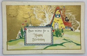 Postal feliz cumpleaños techo rojo marco A casa 1938 H19 - Imagen 1 de 2