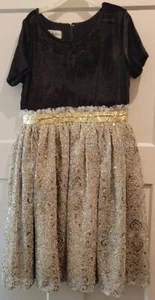 Chasing Fireflies Black Velvet Gold Sequin Lace Party Dress Sz 10 Christmas - Picture 1 of 8