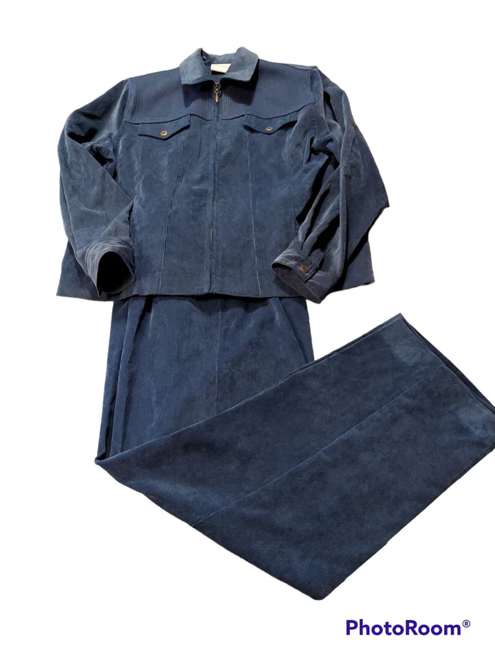 Pantalón Alfred Dunner Mujer Cremallera Completa Azul Pana Azul Talla 12 Chaqueta Pantalón 14 Foto 1 de 4