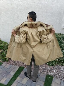 MEN'S GENUINE SHEEPSKIN FUR COAT COLLAR PEA COAT JACKET SZ 36 - Picture 1 of 11