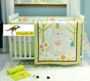 New Baby Boys 3 Pieces Cotton Nursery Bedding Crib Cot Sets-- Bear and Bee - Picture 1 of 7