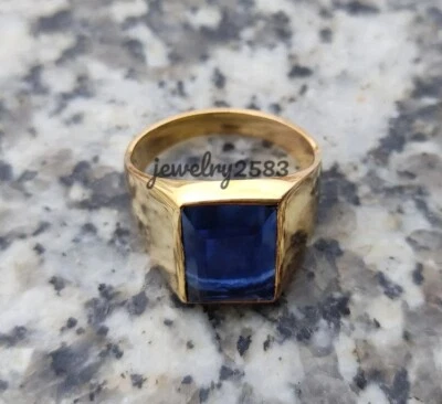 2.30Ct Emerald Sapphire Men's Elegant Ring 14k Yellow Gold Plated Silver - Image 1 of 4