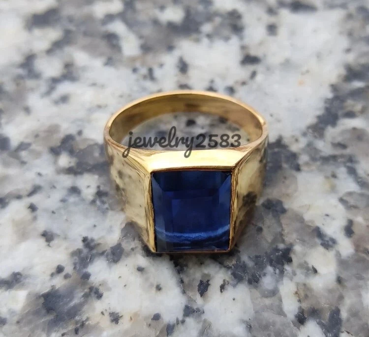 2.30Ct Emerald Sapphire Men's Elegant Ring 14k Yellow Gold Plated Silver - Image 1 of 4