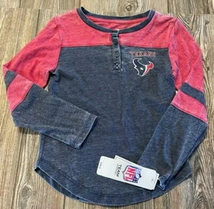 NWT Girls Houston Texans Cute Blue/Red Long Sleeve Henley Shirt Size XS 4/5 - Picture 1 of 3