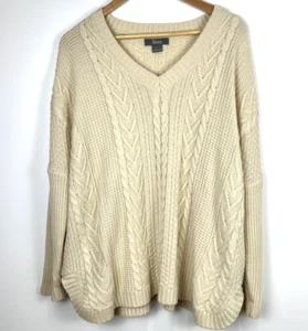 Natural Reflections V-Neck Sweater Oatmeal Cable Knit Fisherman’s Preppy Size XL - Bild 1 von 18