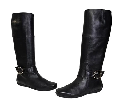 Botas hasta la rodilla TOD'S de cuero negro con detalle de hebilla Stivale talla 10 $845 Foto 1 de 4