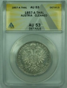 1857-A Austria 1 Silver Thalar ANACS AU-53 Details Cleaned - Picture 1 of 2