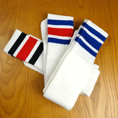 Vintage Tube Socks 3 Pairs Stripe 80s 90s Over The Calf Sport Basketball Skater - Image 1 of 4