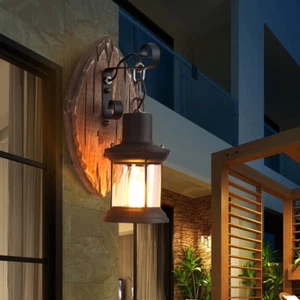 Industrial Wall Lights Loft Metal Lantern Glass Outdoor Gate Wall Lights Black - Picture 1 of 16