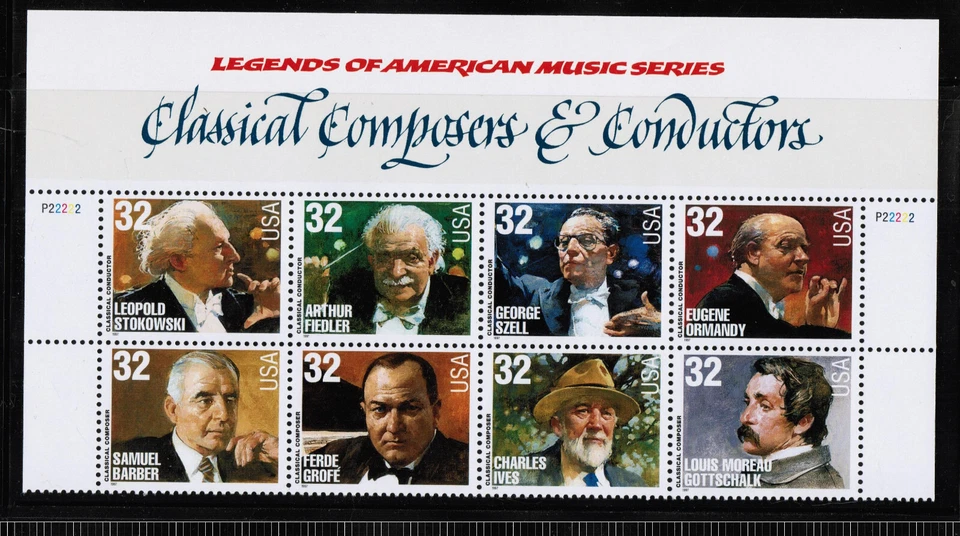 US USA Sc# 3165a MNH FVF PLATE # BLOCK Classical Composers Conductors Ormandy - Image 1 of 1