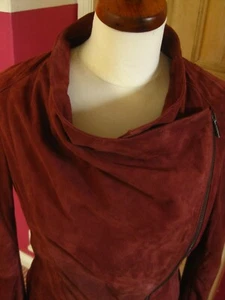 NEXT LEATHER JACKET 8 RED SUEDE biker cowl bomber soft drape RRP£160 BNWT real - Picture 1 of 11