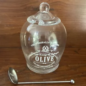 The Marshall’s Kitchen Clear Glass OLIVE JAR WITH LID & Draining Ladle Spoon - Picture 1 of 9