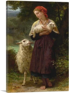 Shepherdess Newborn Lamb Canvas Art Print by William-Adolphe Bouguereau - Picture 1 of 11