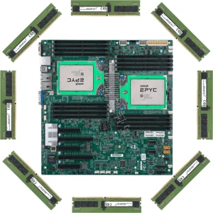 Supermicro H11DSI-NT motherboard + 2x AMD EPYC 7532 CPU + 8x 32GB 3200MHz RAMs - Picture 1 of 10