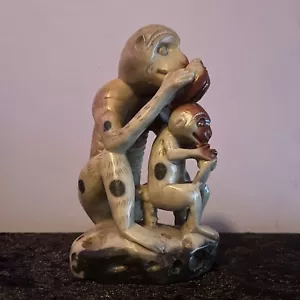 Chinese Carved Soapstone Monkey & Baby ( Height 5 inches ) - Picture 1 of 5