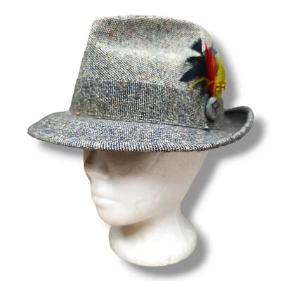 Vintage Men's United Hatters Cap Millinery Union Tweed Fedora Hat Sz 7 Feather  - Image 1 of 4