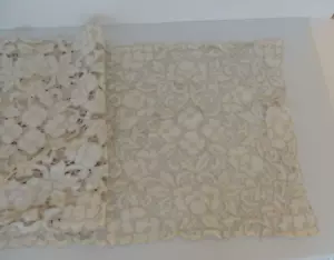 BEIGE NEPPERON FINE LINEN HAND WORKD LACE Antique Table RUNNER 60- 16 INCH - Picture 1 of 7