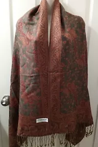 VINTAGE LADIES PASHMINA PAISLEY SCARF/SHAWL WITH FRINGE 28 X 70 INCHES - Picture 1 of 5