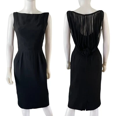 Vestido Pin Up Vintage Años 50 Pequeño Negro Talla Pequeña, Flecos Drapeados Espalda, Movelar, EE. UU. Foto 1 de 4