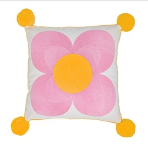 BOMBAY DUCK Jemima Flower Embroidered Cushion Pale Pink/Yellow Centre - Picture 1 of 3
