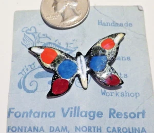 Vintage Handmade Colorful Enameled Copper Butterfly Pin Fontana Village Workshop - Picture 1 of 3