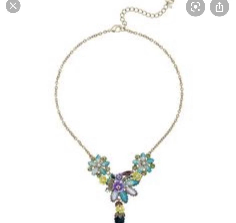 Betsey Johnson Gold Tone Flower Rhinestone Cluster Necklace - WOW