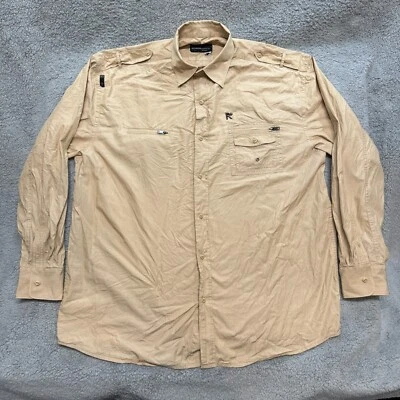 Rocawear Shirt Mens 3XL Tan Long Sleeve Button Up Y2K Baggy Military Style - Image 1 of 4