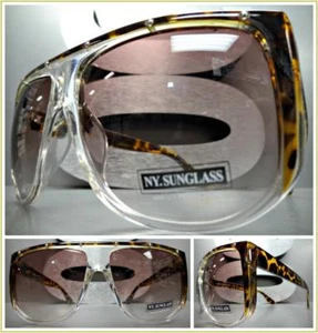 OVERSIZE Vintage Retro Shield Style SUN GLASSES Large Tortoise Transparent Frame - Picture 1 of 7