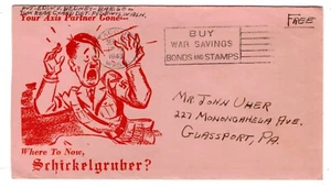 WWII Patriotic 1943 Tacoma WA Ft. Lewis FREE - Hitler Cartoon "Schickelgruber!" - Bild 1 von 2