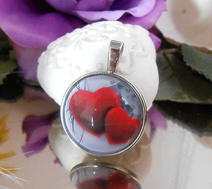 Ketten Anhänger Doppel Herz Liebe Glück Glas Cabochon 25 mm - Amulett - Bild 1 von 3