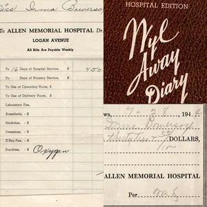 LOT 1944 Waterloo, IA Allen Krankenhaus Geburtstagebuch Buch Mutterschaftsrechnung Vintage Baby 3U - Bild 1 von 12