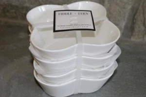 FIDDLE + FERN by HOME ESSENTIALS FLOWER-SHAPED PORCELAIN BOWLS - WHITE -NEW- S/4 - Picture 1 of 1