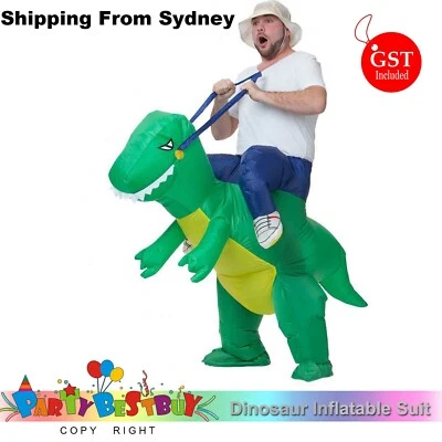 Inflatable Green Dinosaur Rider Costume Suit Fan Costume Dress Party Funny Adult - image 1 of 4
