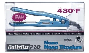 BABYLISS Pro Nano Titanium Straightening Iron Blue TRAVEL SIZE 1/2" Plate NEW - Picture 1 of 3