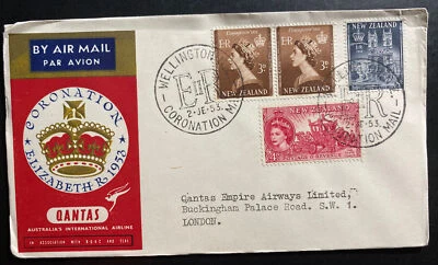 1953 New Zealand QE II Coronation First DAy Cover Queen Elizabeth 2 Qantas To UK - Image 1 of 2