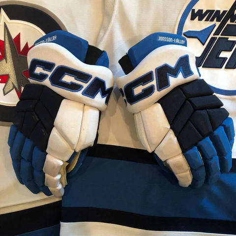 WINNIPEG JETS NHL REVERSE RETRO PLAYER USED HOCKEY GLOVES JONSSON-FJALLBY 71 Cover