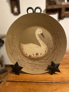 Primitive Swan Plate With Metal Plate Stand - Picture 1 of 2