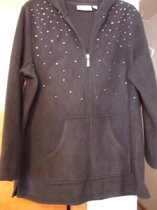 Quacker Factory Embellished Fleece Zip Front Jacket, BLACK, MEDIUM, NEW, QVC - Picture 1 of 5