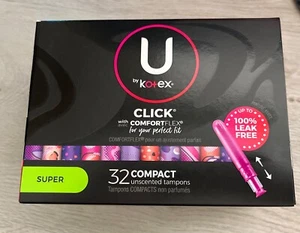 U Kotex Click Compact Tampons SUPER Absorbency Flexible fit (1-Box, 32ct) - Picture 1 of 1
