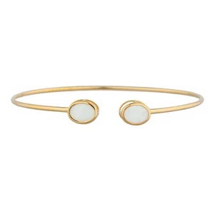 14Kt Gold Genuine Opal Oval Bezel Bangle Bracelet - Picture 1 of 6