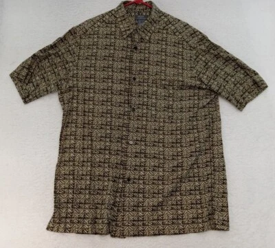 Mens Crazy Horse Button Up Shirt Large L Short Sleeve 100% Rayon Pocket Casual - Image 1 of 4