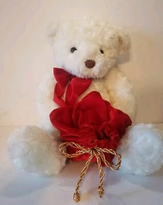 Gund weißer Plüsch-TEDDYBÄR mit rotem Samt-Geschenktüte 16 Zoll  - Bild 1 von 14