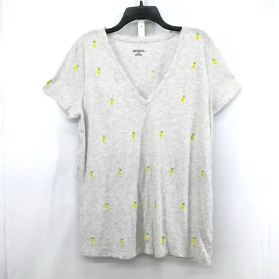 Merona Shirt Womens Plus Size 2XL Gray Pineapple Embroidered Short Sleeve Top - Image 1 of 4