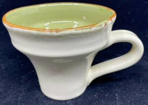 1 Coffee Mug Vietri Made Italy Bell Shape Brown Rim Beige Outside Green Inside - Picture 1 of 5