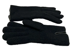 Schöne schwarze Strickhandschuhe 100 % Kaschmir & Lederbesatz strukturiert kleine Größe - Bild 1 von 16